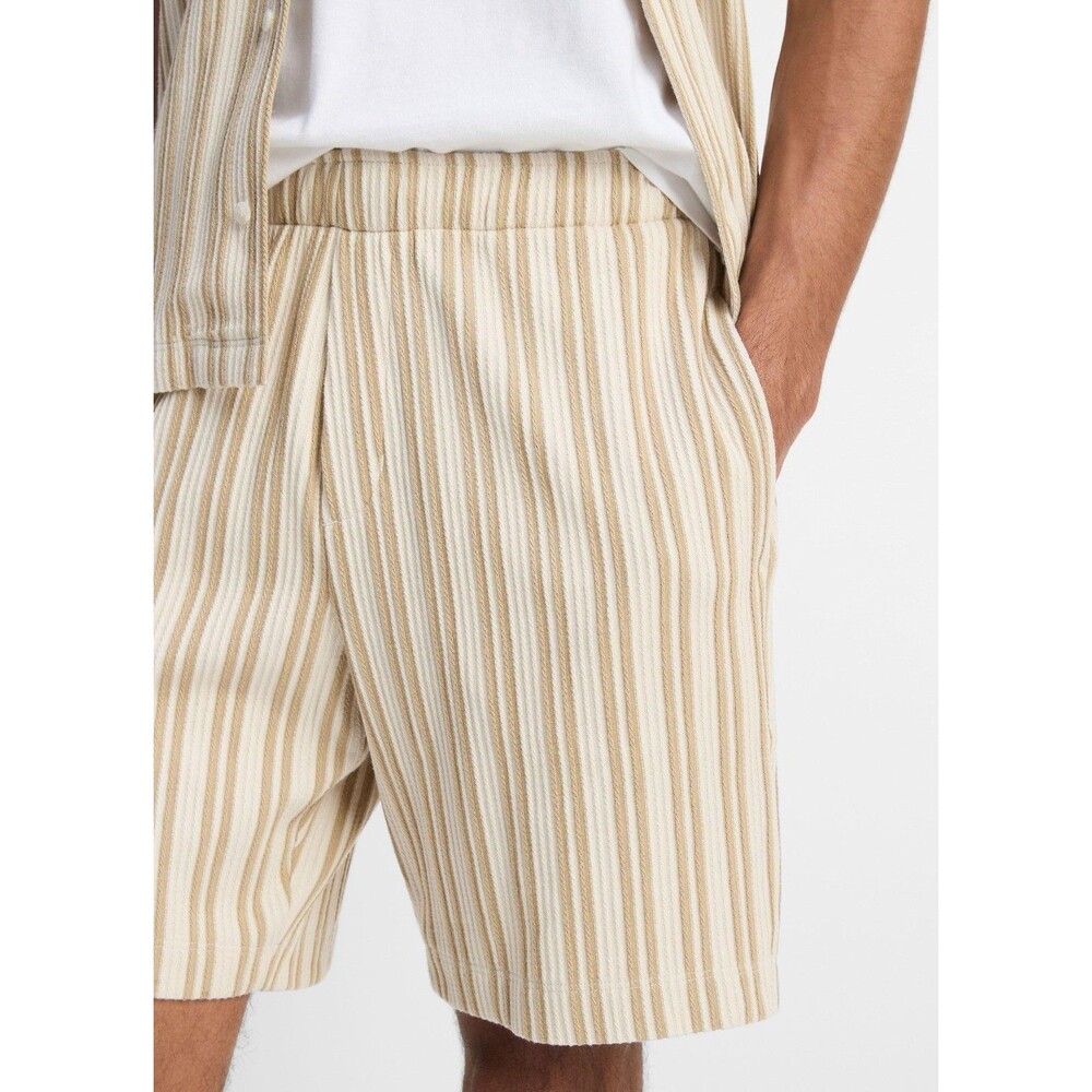 VINCE Shorts Mens Small Cream Tan Jacquard Stripe Drawstring Pull On $168